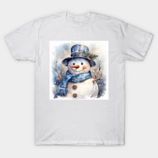 Happy Christmas Snowman Portrait with Holly T-Shirt